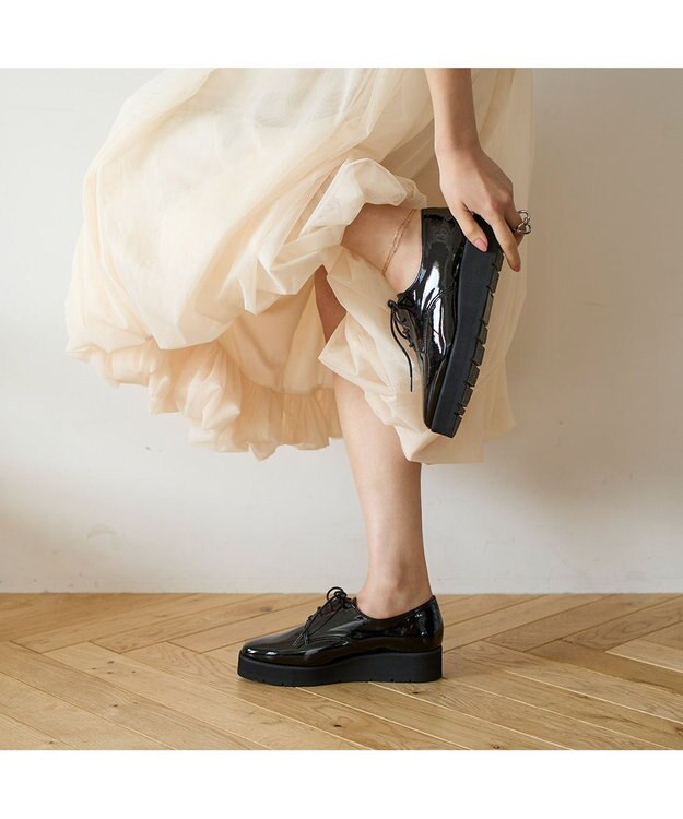 MODE ET JACOMO <carino>【レイン対応】レースアッププラットフォーム ブラックエナメル