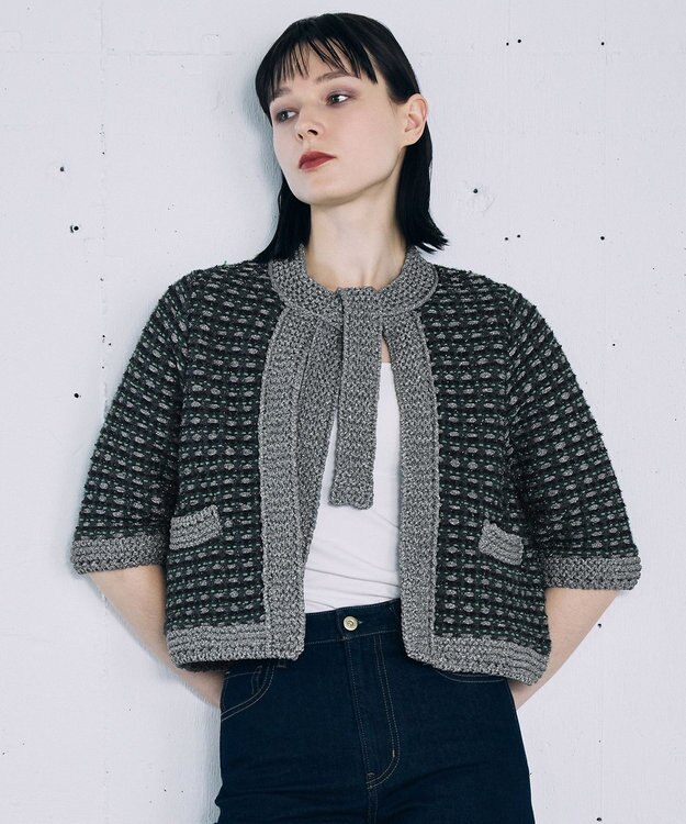 自由区 【カトリエムブーケ】Lame tweed ボウタイディテールジャケット グレー系