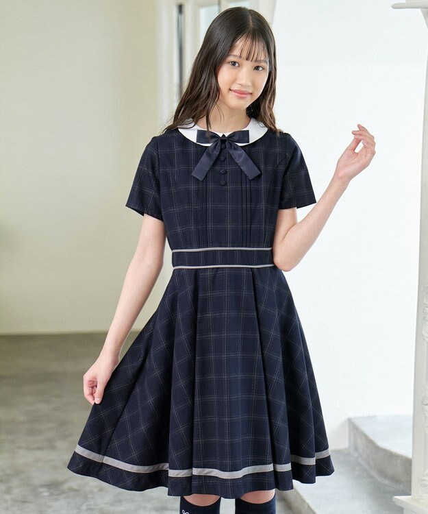 ANY KIDS ボレロ付き ワンピース グレー×ネイビーチェック