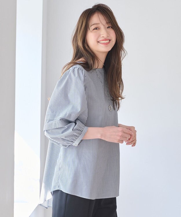 ANY 【UVカット/抗菌防臭/吸水速乾】エニィファンクション袖タックブラウス ブルーロンスト