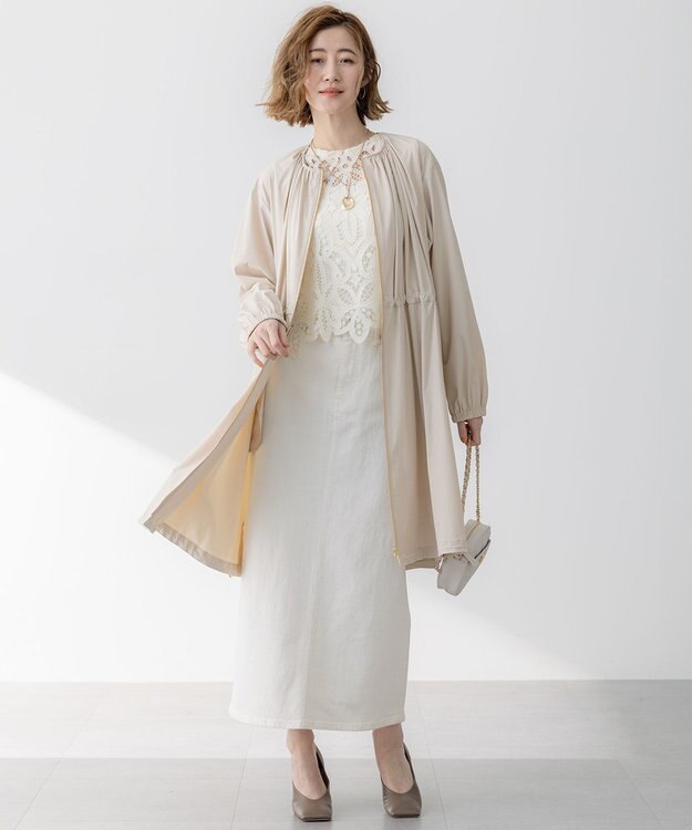 23区 L 【撥水加工】ナイロン2WAYストレッチ ロングアウター ベージュ系