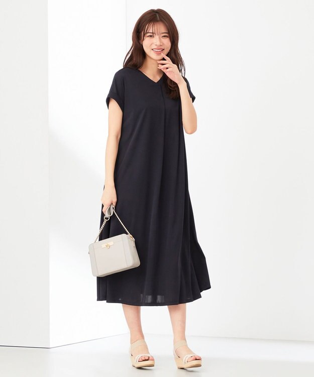 ANY SIS 【WEB・一部店舗限定】フレア ワンピース ネイビー