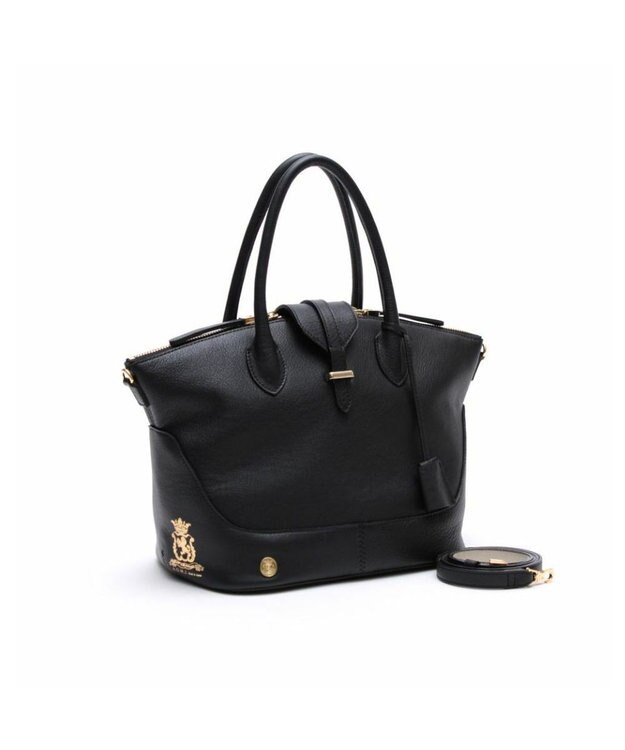 A.D.M.J. 【牛革】クラシックアニルブリロ/ノーブルファスナートート25cm(ショルダーストラップ付) ブラック