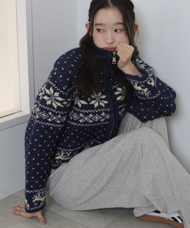 WEGO ノルディックZIPニット ブルー