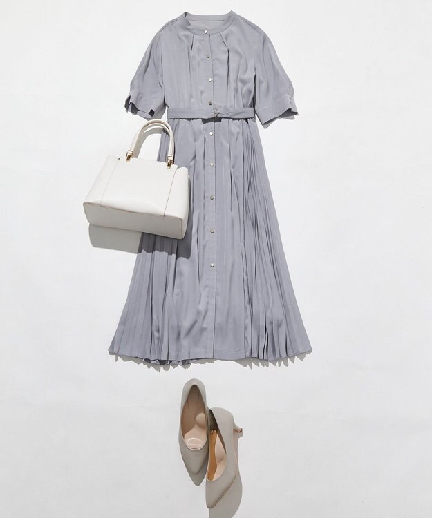 ANY SIS 【洗える】サイドプリーツフレア ワンピース ライトグレー