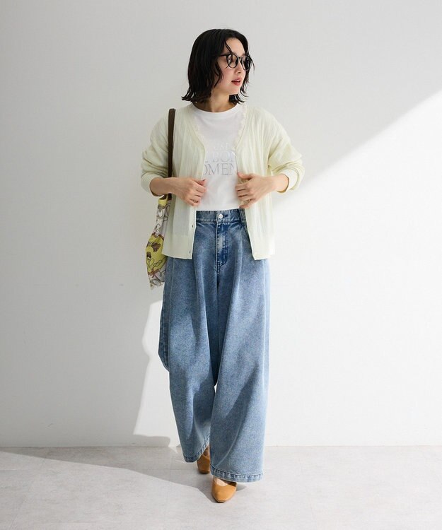 Green Parks レースドッキングニットカーディガン Ecru