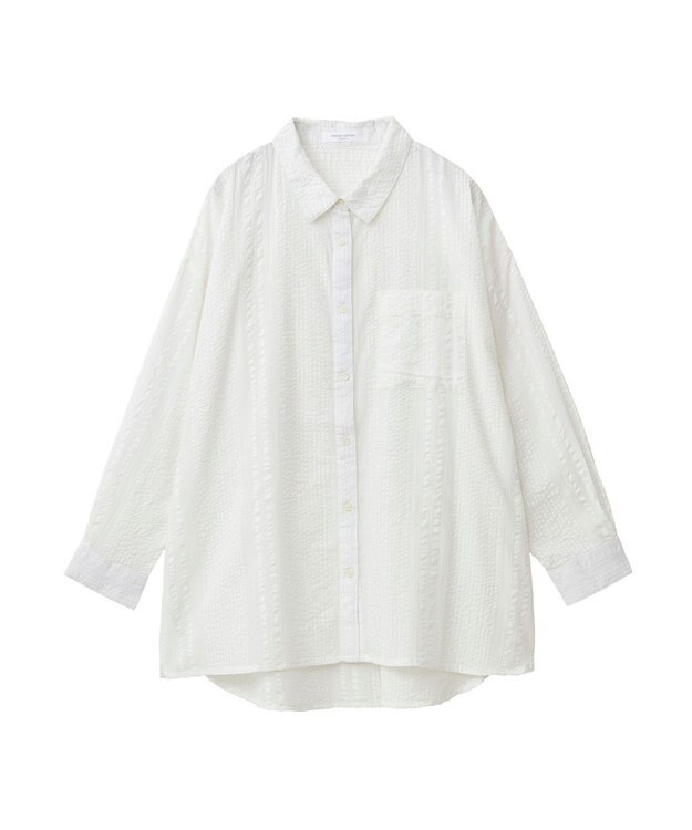 Green Parks インド綿 シアサッカーシャツ Off White