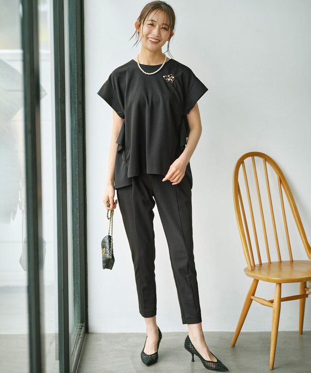 組曲 【接触冷感・吸湿冷感・UVカット】スタイルアップジャージー パンツ ブラック系