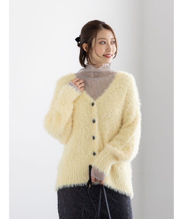 Te chichi シャギーVネックカーディガン イエロー