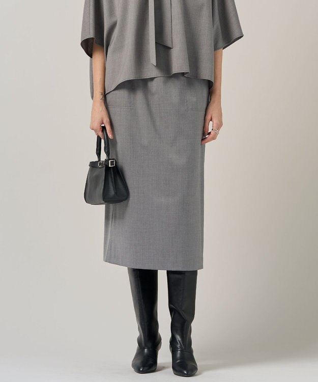 ICB 【洗える】T/Wブロード ナロースカート ライトグレー系