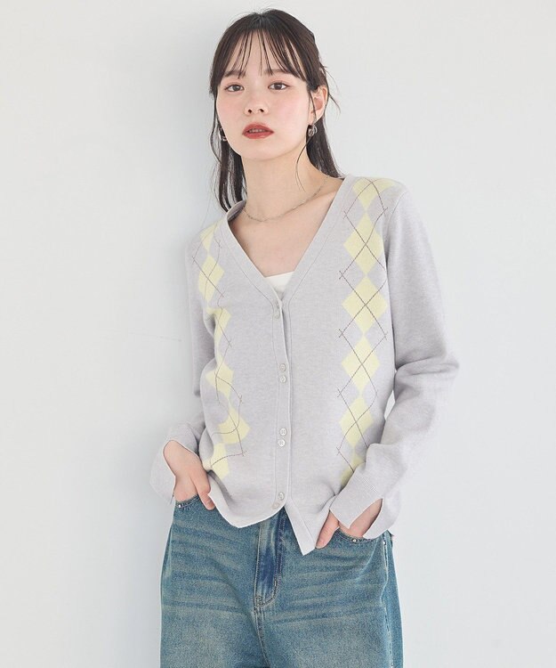 earth music&ecology アーガイルニットカーディガン Light Gray