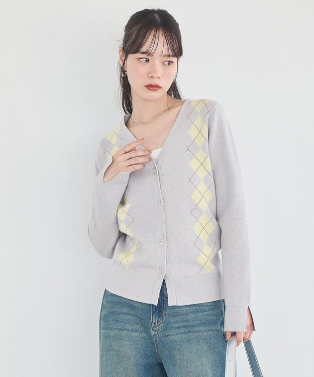 earth music&ecology アーガイルニットカーディガン Light Gray