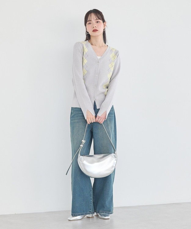 earth music&ecology アーガイルニットカーディガン Light Gray