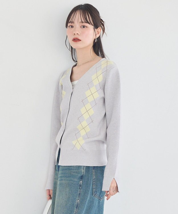 earth music&ecology アーガイルニットカーディガン Light Gray