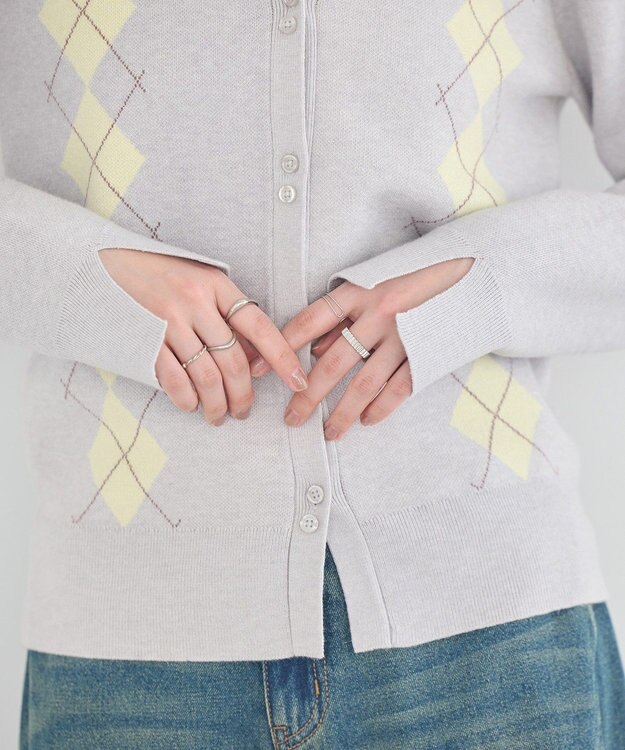 earth music&ecology アーガイルニットカーディガン Light Gray