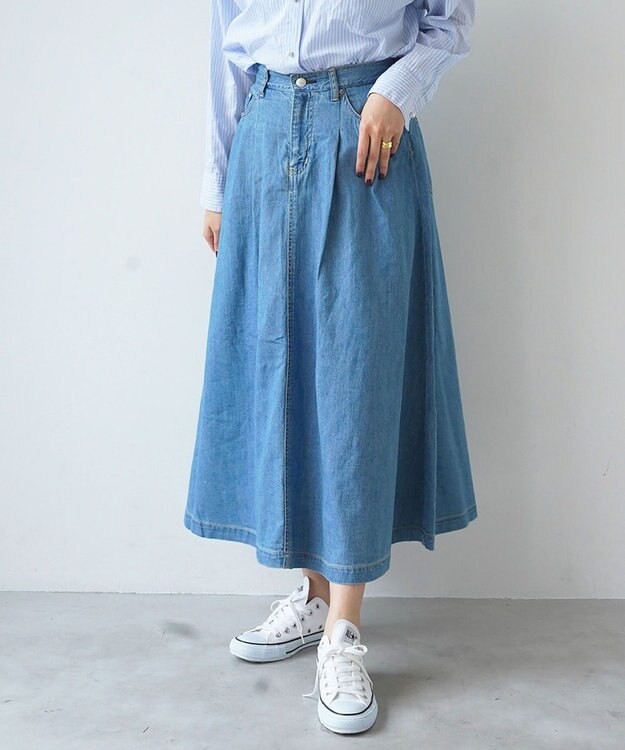 【洗える/軽量】FS long flare skirt ロングフレアデニムスカート / caqu