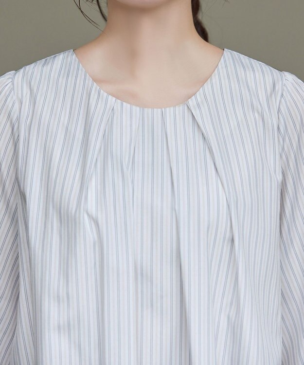Tiaclasse L ストライプリボンレイヤードブラウス オフストライプ