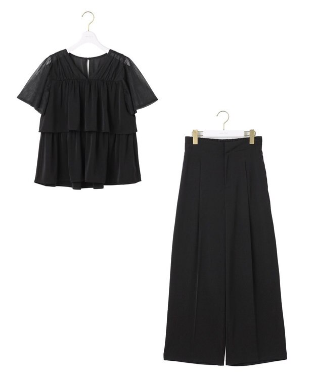 ANY SIS 【洗える】ティアードトップス×ワイドパンツSET ブラック