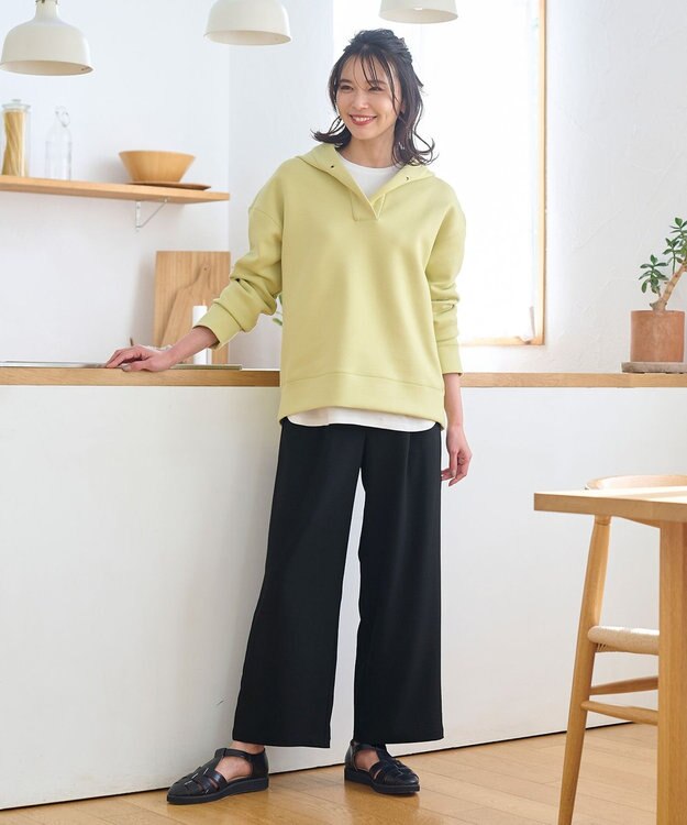 ANY L 【ウエストゴム】イージケア美脚パンツ ワイド ブラック