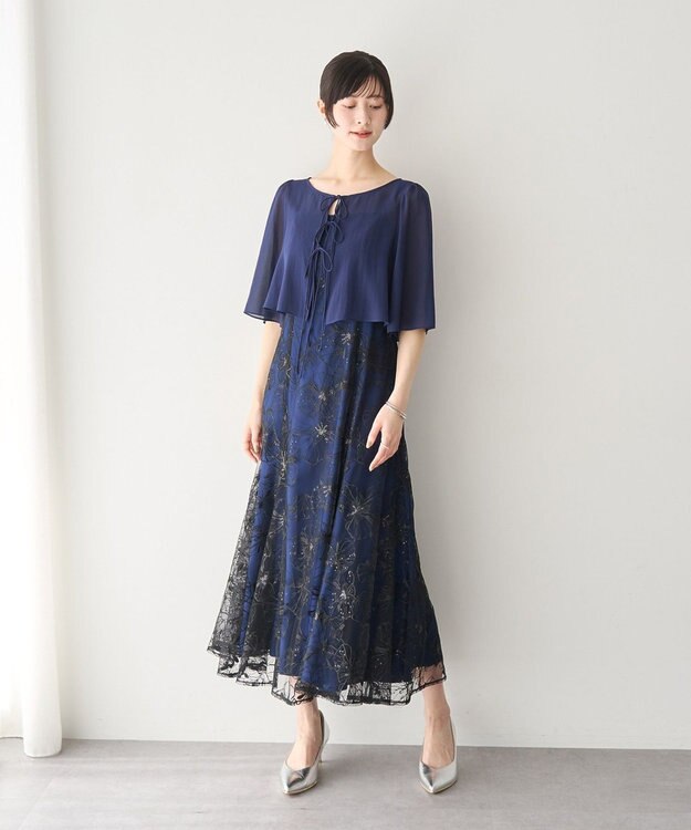 YECCA VECCA 【2点SET】フラワー柄スパンコール刺繍ドレス Navy