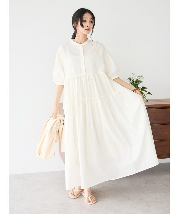 CRAFT STANDARD BOUTIQUE インド綿ティアードマキシワンピース Ivory