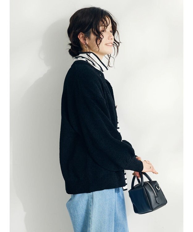 CRAFT STANDARD BOUTIQUE 洗えるコードモールクルーネックカーデイガン Black