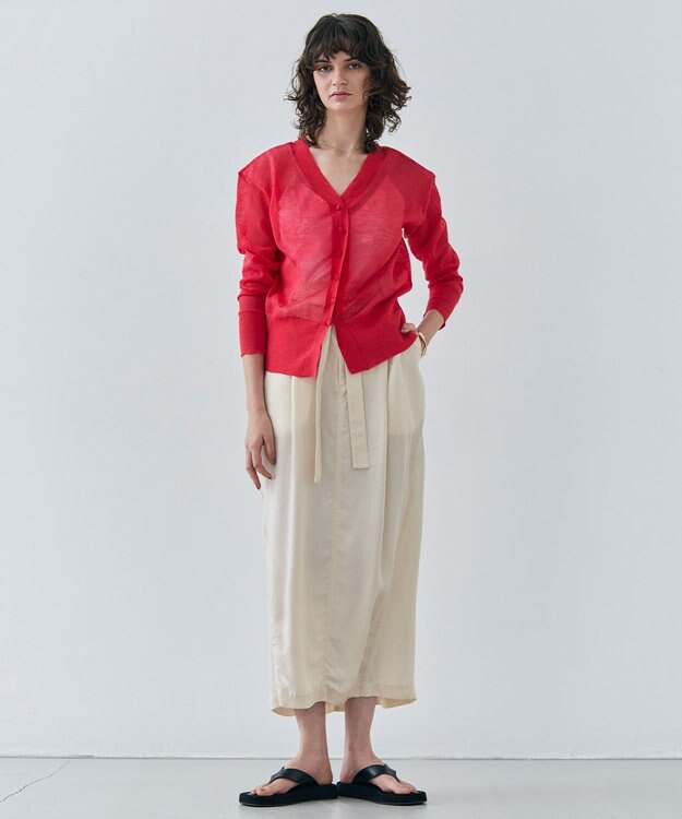 BEIGE， 【洗える・Oggi 7月号掲載】LUPINUS / 前後2WAYシアーニットカーディガン Poppy Red