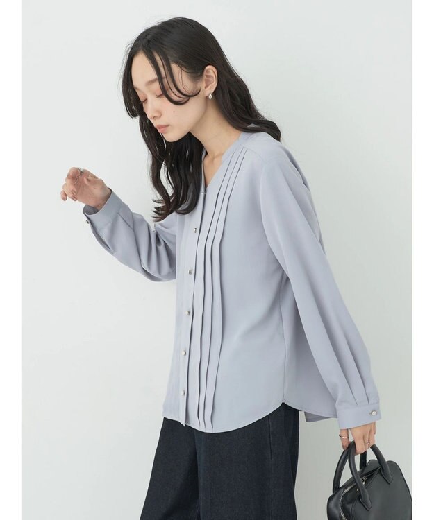 earth music&ecology タックブラウス Grayish Blue