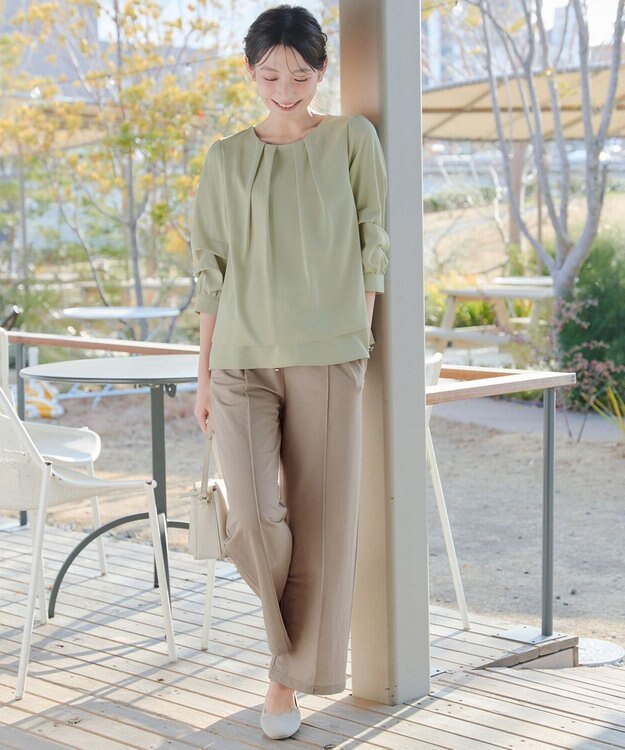 Tiaclasse 【おのののかさん着用】冷凛(ひやりん)カノコカットソーピンタックパンツ ベージュ