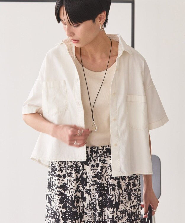 AMERICAN HOLIC Ｗポケットデニムショートシャツ Off White