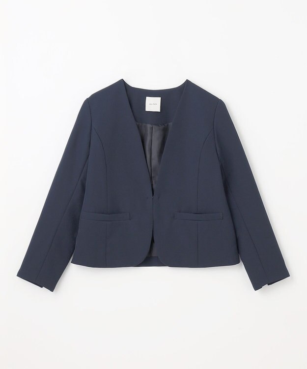 ANY 【WEB限定】ダブルクロスストレッチ Ｖネックノーカラージャケット ネイビー
