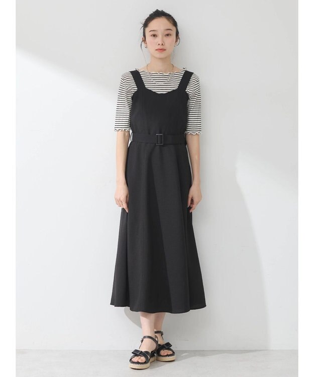 earth music&ecology ベルト付きパネルラインワンピース Black