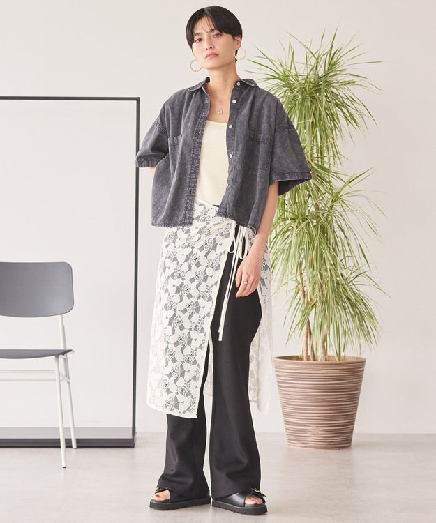 AMERICAN HOLIC Ｗポケットデニムショートシャツ Black