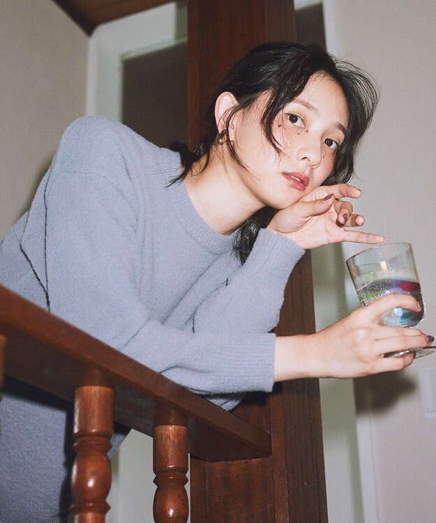 earth music&ecology パウダーシャギーシャーリングニットミニワンピース Gray