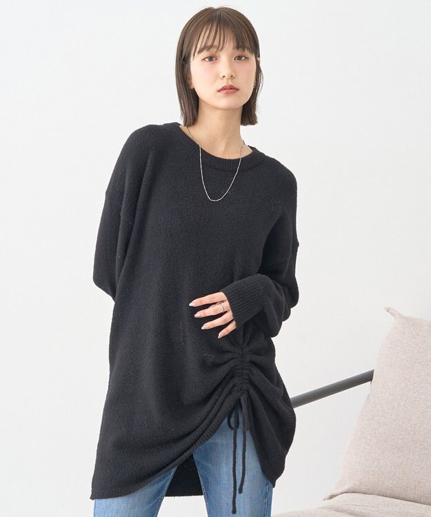 earth music&ecology パウダーシャギーシャーリングニットミニワンピース Black