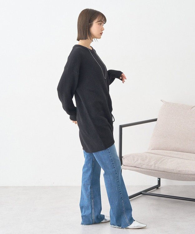 earth music&ecology パウダーシャギーシャーリングニットミニワンピース Black