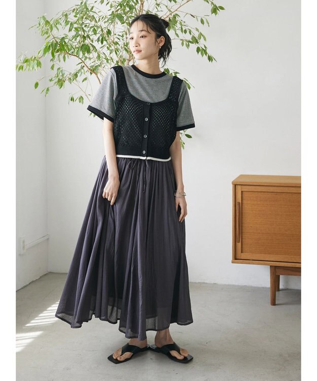 CRAFT STANDARD BOUTIQUE 配色メッシュニットビスチェ Black