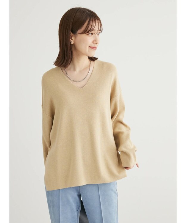 Green Parks 洗える　ミラノリブ編みニットプルオーバー Gray Beige