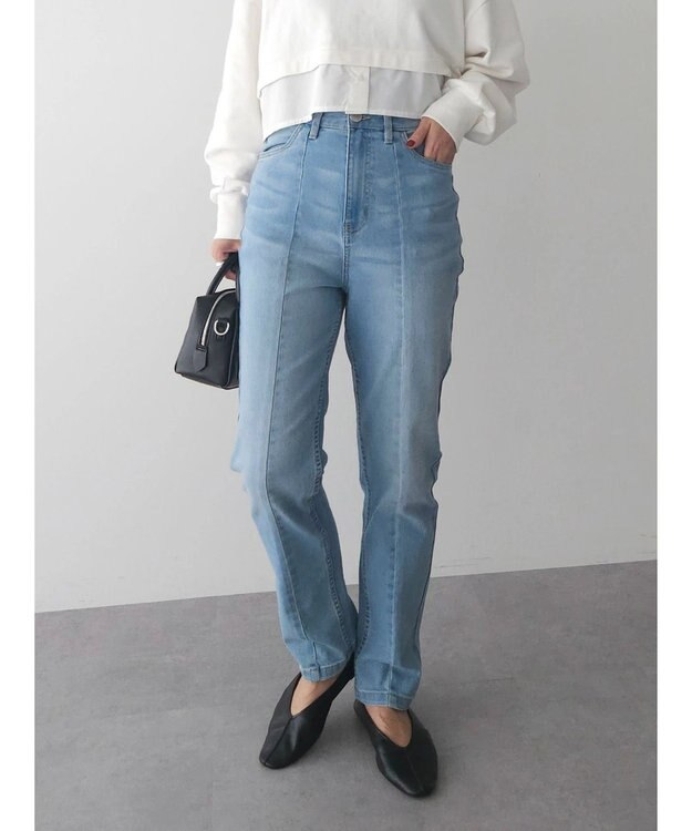 Green Parks ＧＵＭストレッチセンター切替テーパードデニムパンツ Light Blue