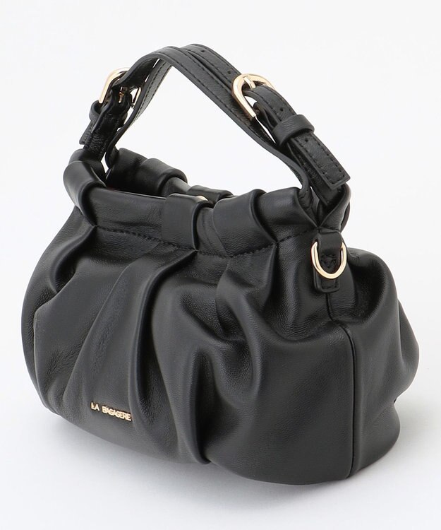 LA BAGAGERIE シープレザー　ギャザーミニマムバッグ ブラック