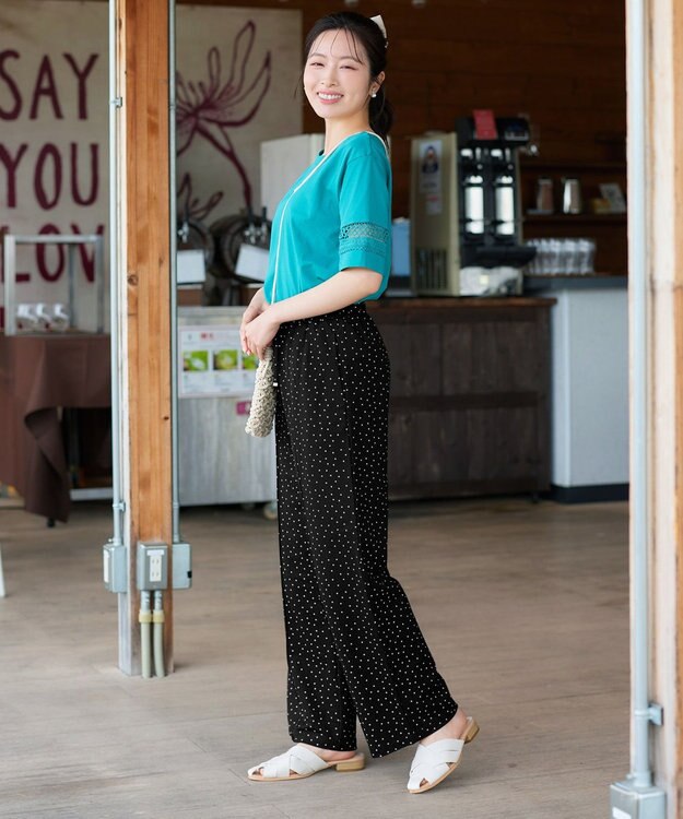 Tiaclasse 【おのののかさん着用】冷凛(ひやりん)カノコカットソーピンタックパンツ ブラックドット