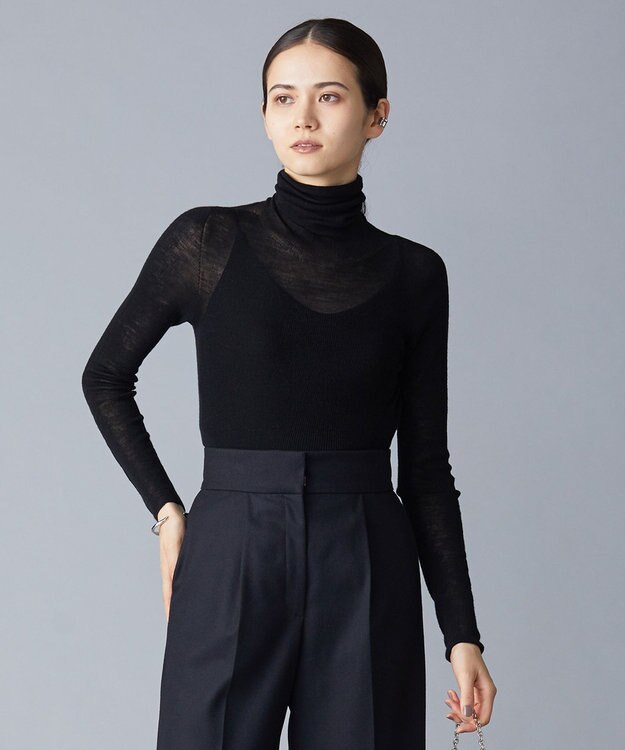 ICB 【洗える】シアーウール タートルニット ブラック系