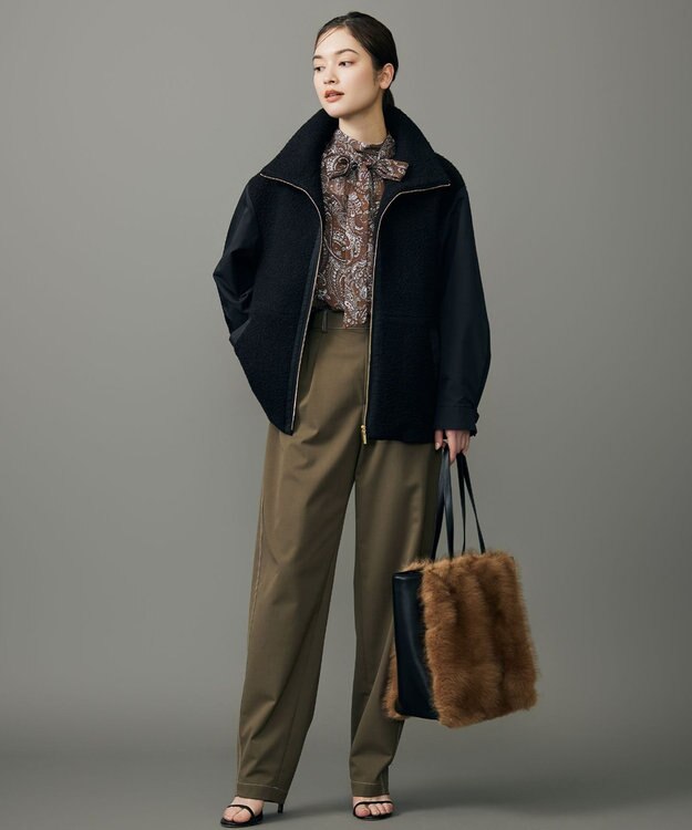 自由区 【カタログ掲載】ファーコンビ トートバッグ ブラック×キャメル