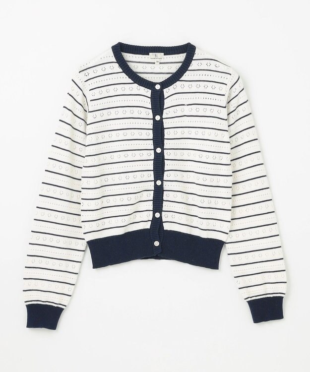 組曲 KIDS 【150-160㎝】フラワーアイレット カーディガン ボーダー系