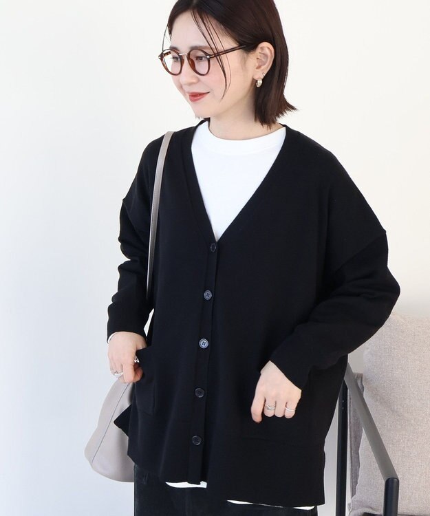 AMERICAN HOLIC 【WEB限定】バイパチVネックルーズカーディガン Black