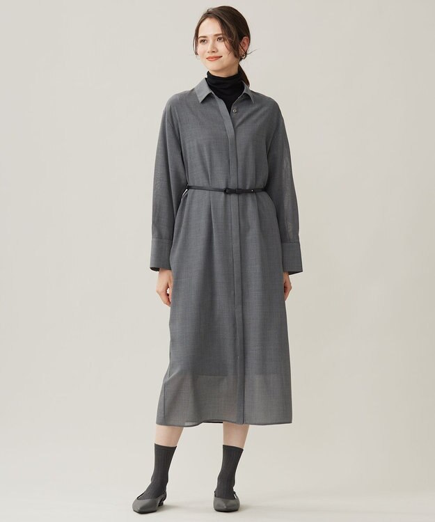 自由区 【洗える】ライトビエラシャツ ワンピース TOPグレー