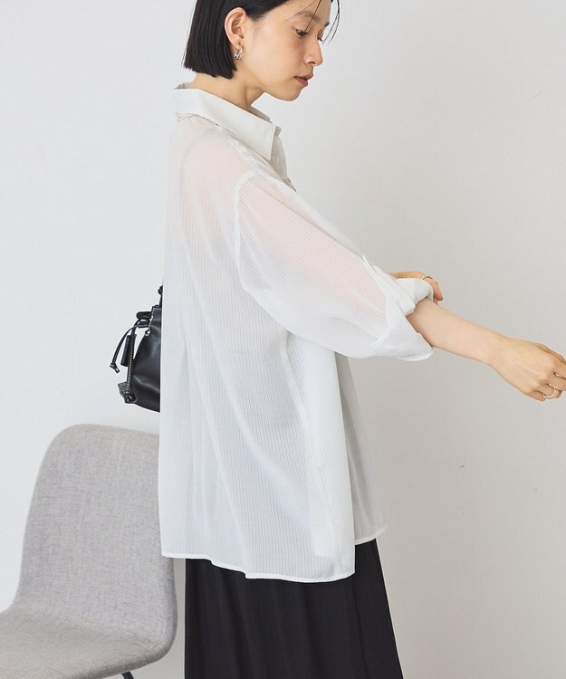 AMERICAN HOLIC ウエストタックシアーストライプシャツ Off White