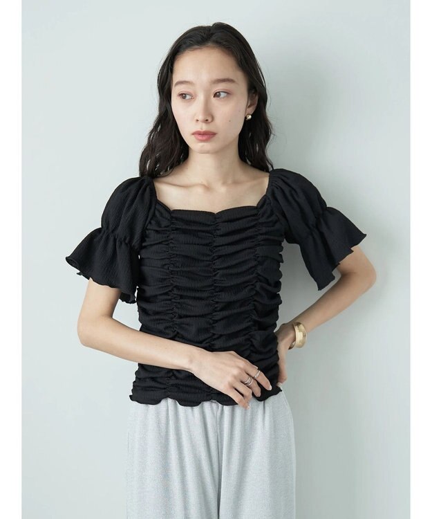 earth music&ecology カットシャーリングプルオーバー Black