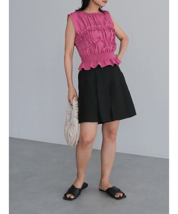 Green Parks タック入りジャガードキュロットパンツ Black