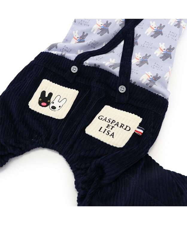 PET PARADISE リサとガスパール サスペンダー つなぎパンツ 《であい柄》 小型犬 ネイビー